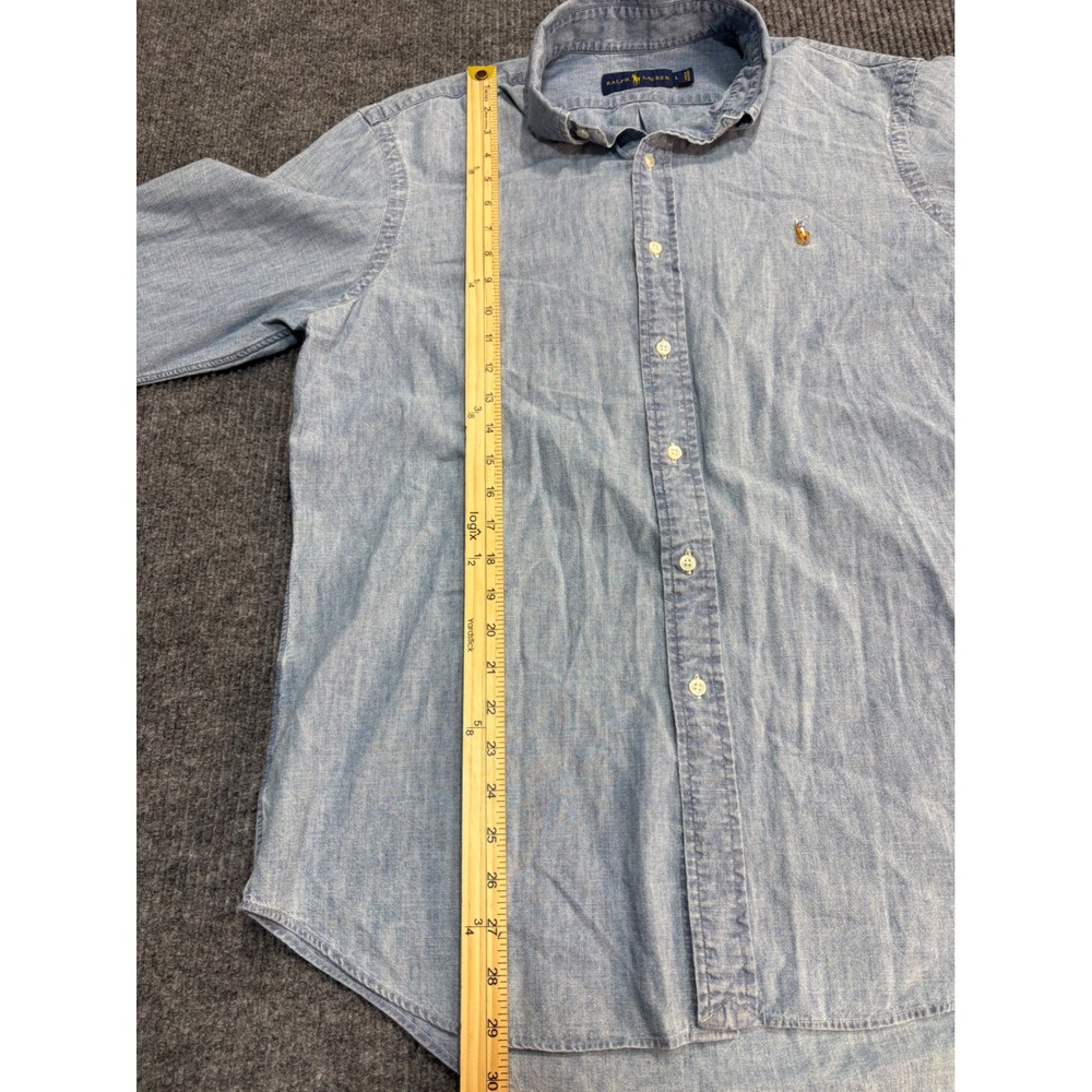 Ralph Lauren Mens L Light Blue Chambray Button Down Shirt Long Sleeve Pony Logo - Picture 3 of 6